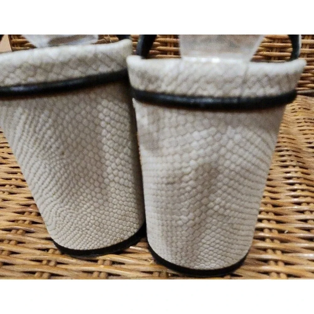 Free People White Snakeskin Print Heeled Sandals Ankle‎ Strap Open Toe